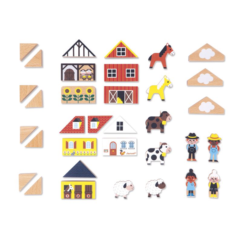 Janod Set of 37 Wooden Blocks CAMPAIGN BLOCKS