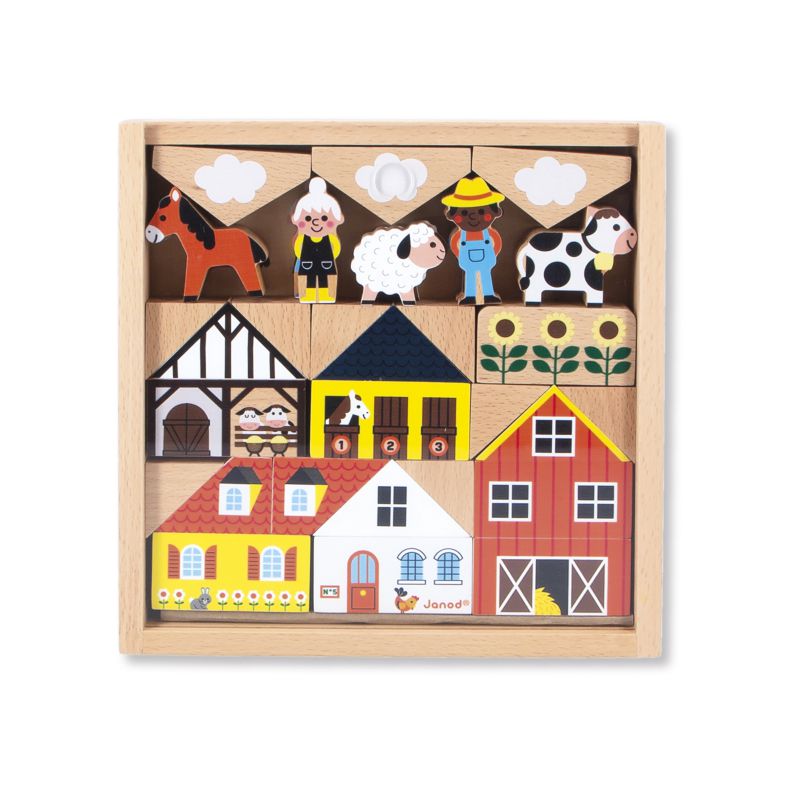 Janod Juego de 37 Bloques de Madera BLOQUES CAMPAÑA