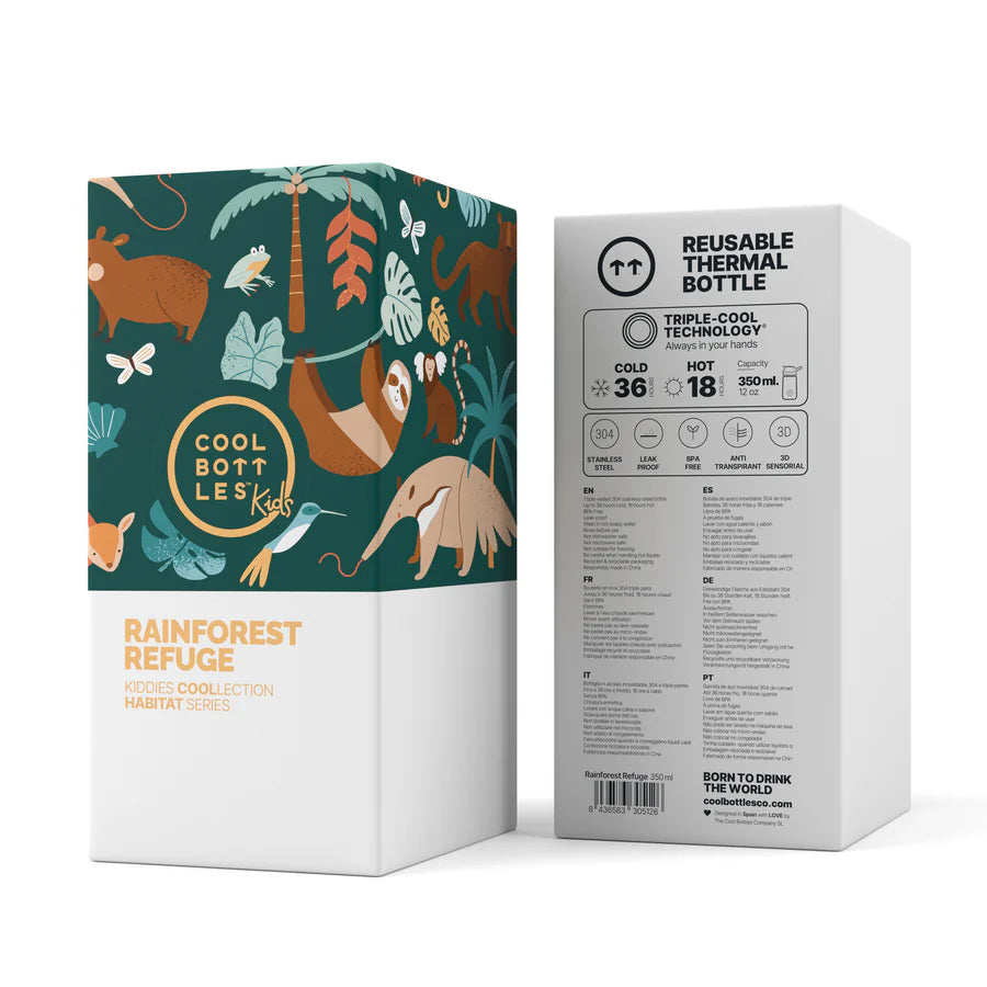 Reusable water bottle for kids - Cool Bottles - Rainforest Refuge - 350ml.