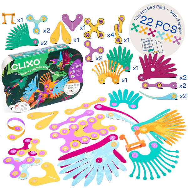 Clixo Tropical Birds Pack - Juego de juguetes magnéticos de construcción