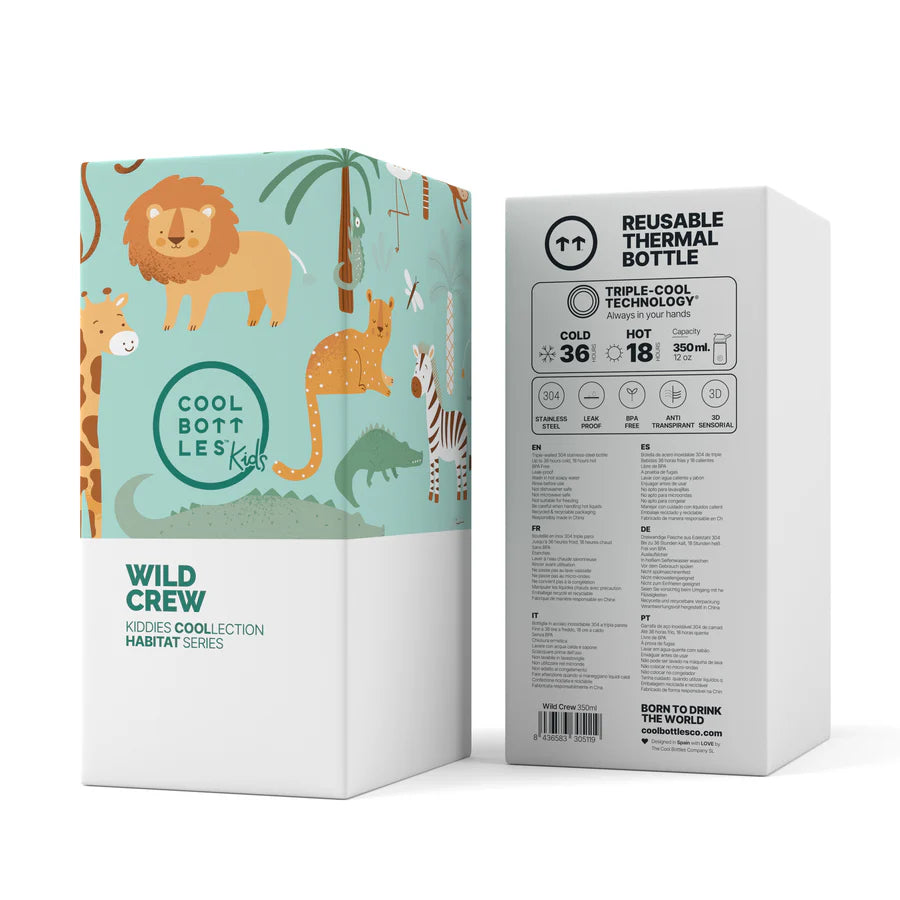Reusable water bottle for kids - Cool Bottles - Wild Crew - 350ml.
