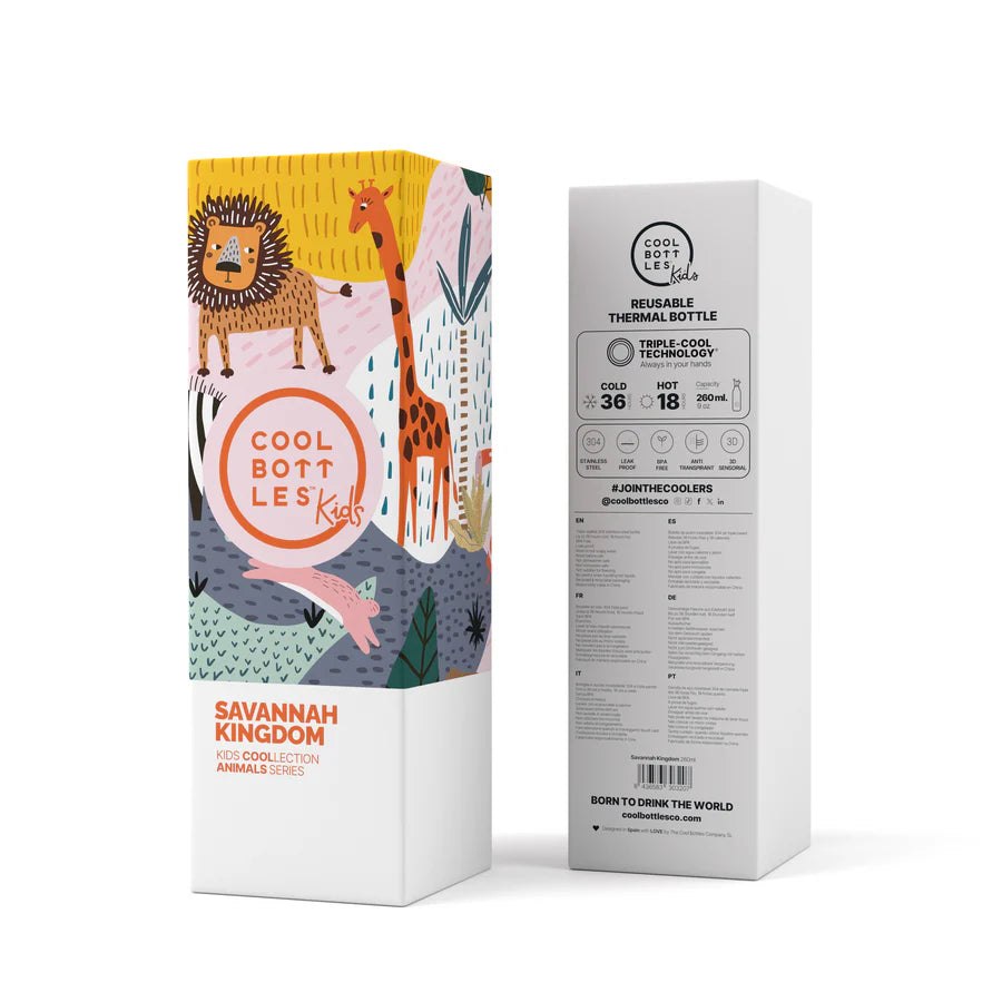 Botella de agua reutilizable para niños - Cool Bottles - Savannah Kingdom - 260ml.
