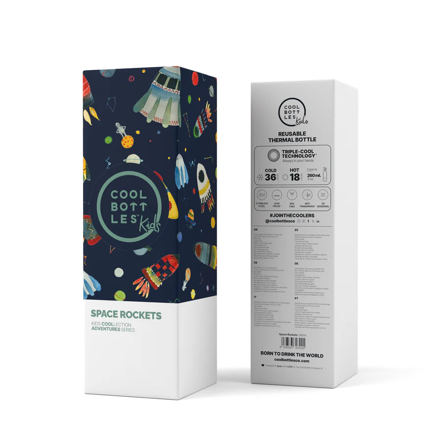 Botella de agua reutilizable para niños - Cool Bottles - Space Rockets - 260ml.
