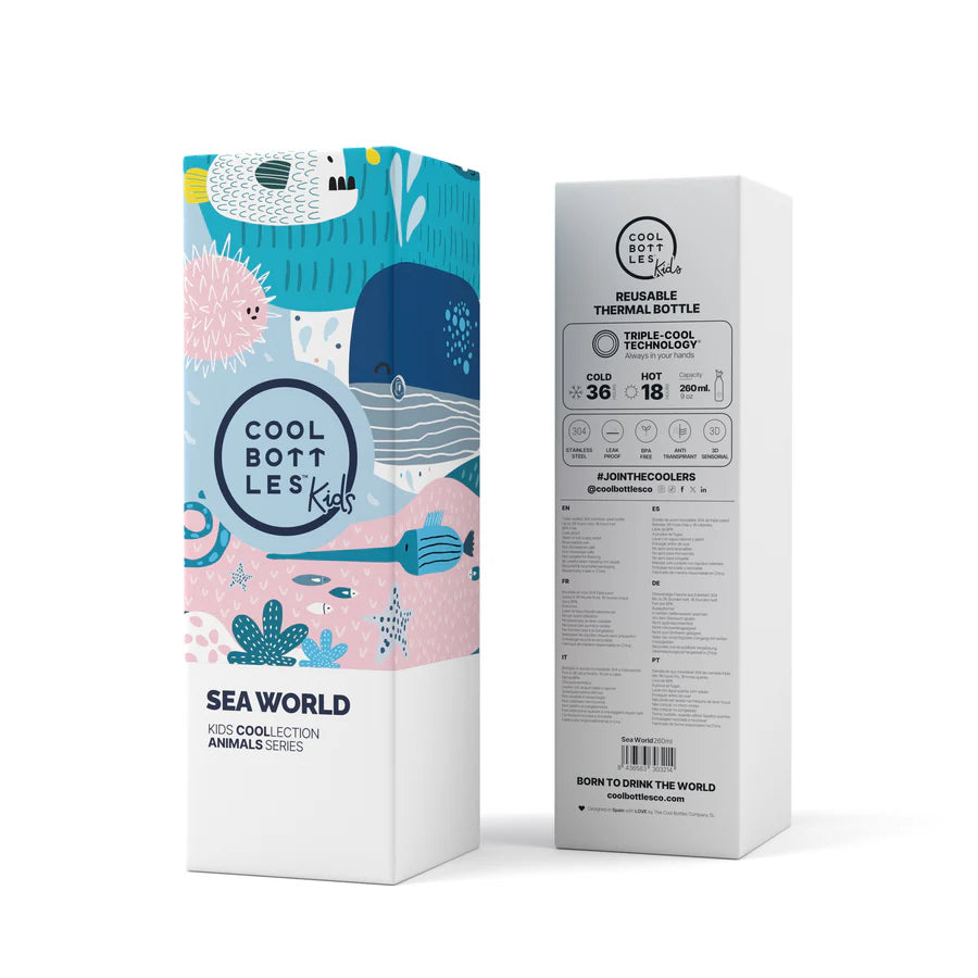 Botella de agua reutilizable para niños - Cool Bottles - SeaWorld Mundo Marino - 260ml.