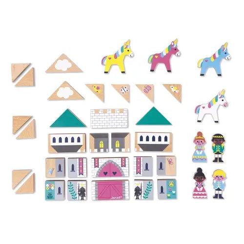 Janod Juego de 37 bloques de madera Reino Encantado