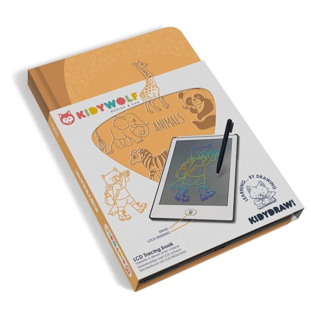 Kidywolf LCD Writing and Drawing Tablet with Mini Animal Stencils