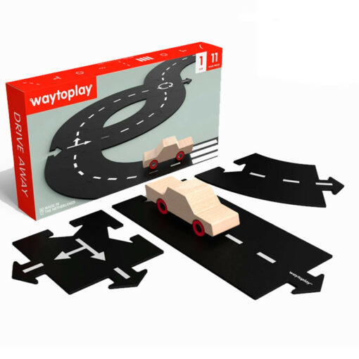 Drive Away Car Edition - Carretera Flexible Waytoplay 11 Piezas + 1 Coche de Madera